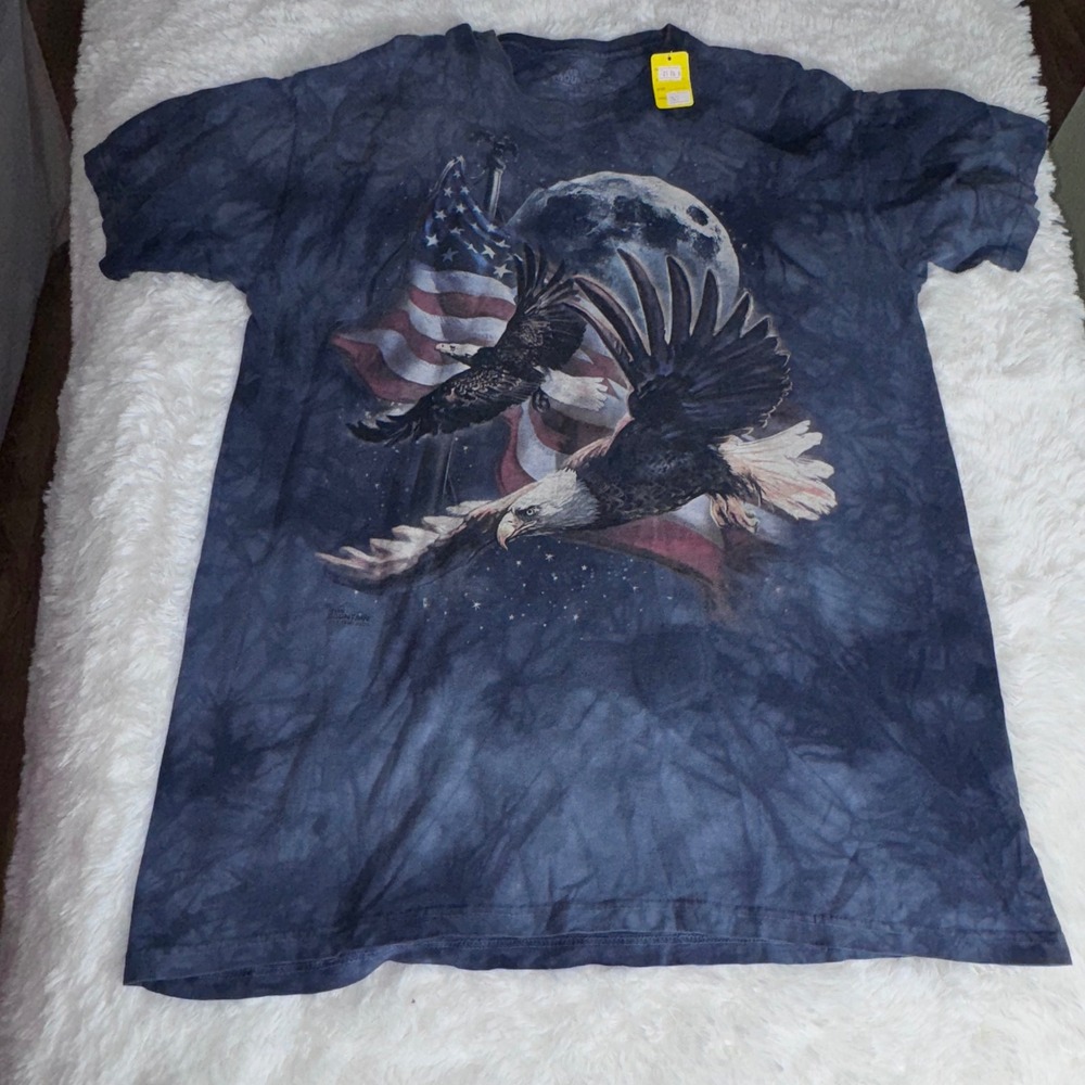 The Mountain Eagle Flag Moon Tie Dye Graphic T-Shirt Blue Mens XL 2013 Tami Alba